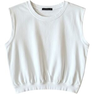 Arrive Guide Muscle Tee Size M‎ White Cropped Banded Hem Pleated Minimalist
